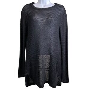 RETROD Sheer Black Open Knit Sweater Cover-Up‎ S Whimsigoth Grunge Beach Layer